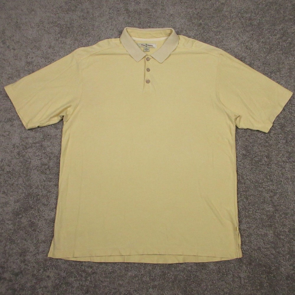 Tommy Bahama Shirt Mens Extra Large Yellow Solid Polo Silk Blend Golf Casual